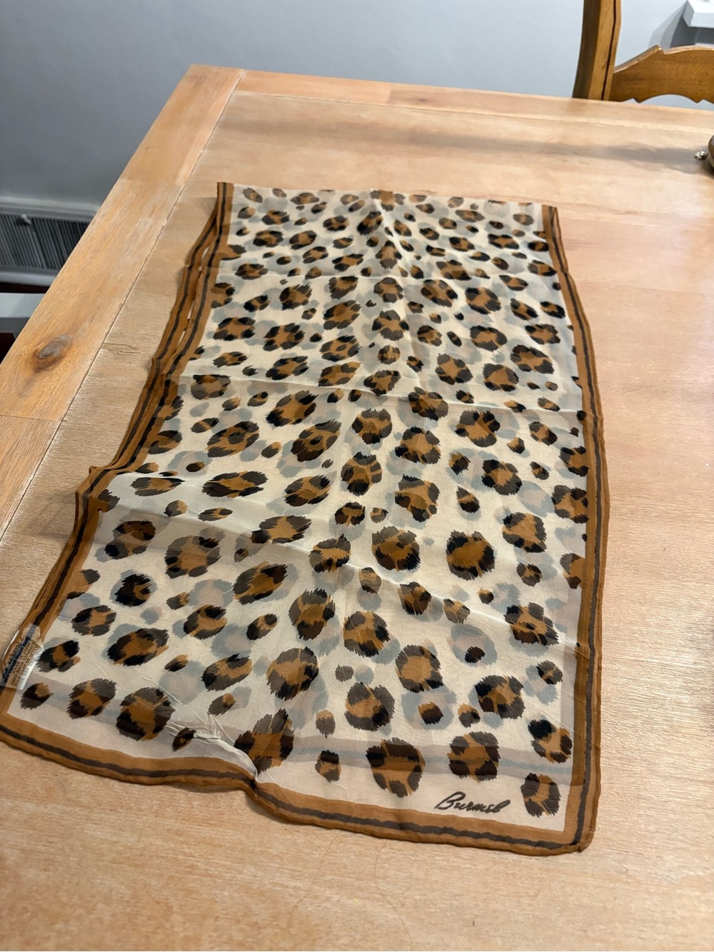 Burmel Leopard Print Silk Scarf with Brown Border